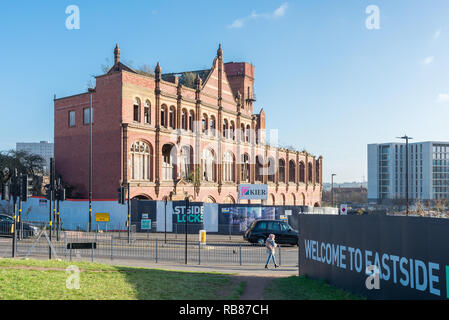 Derelict Victorian factory which is part of Eastside Locks redevelopment site at Belmont Row in Eastside, Birmingham Stock Photo