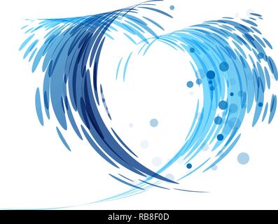 Water splash in the shape of a heart isolated on white background Stock Vector