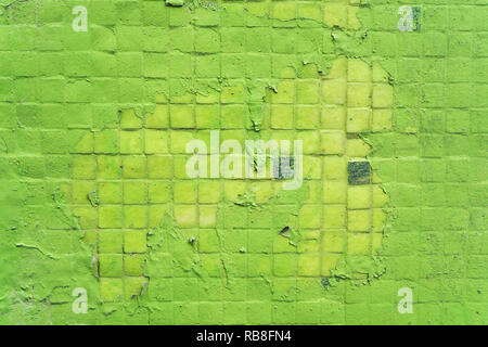abstract Green glass square pixel mosaic wall background and texture. Stock Photo