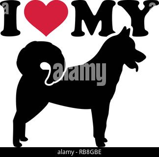 I love my Greenland Dog with red heart and silhouette Stock Photo