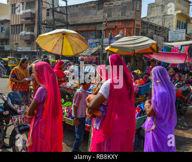 Jodhpur, India - Nov 6, 2017. Women at Ghanta Ghar Market in Jodhpur, India. Jodhpur is the second largest city in state of Rajasthan. Stock Photo