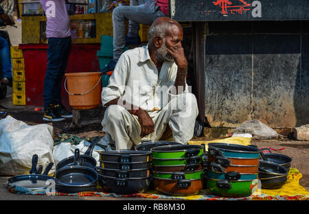 Jodhpur, India - Nov 6, 2017. A vendor at Ghanta Ghar Market in Jodhpur, India. Jodhpur is the second largest city in state of Rajasthan. Stock Photo