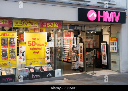 A HMV store in Worcester, England, one of the last chain stores selling physical music Stock Photo