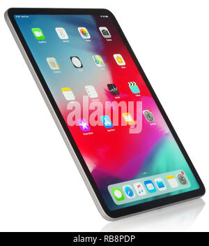 Koszalin, Poland – January 07, 2019: New version of  iPad Pro 11”(2018). The iPad Pro 11”(2018) is new tablet with multi touch screen produced by Appl Stock Photo