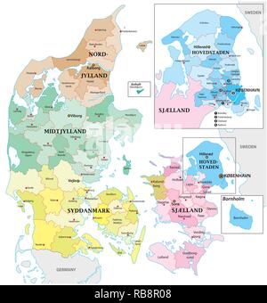 Detailed vector map of Denmark and capital city Copenhagen Stock Vector ...