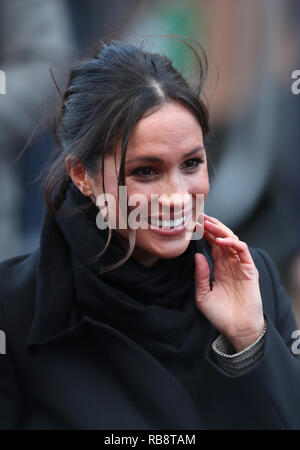 Prince Harry and Meghan Markle meet members of the public during a visit to Cardiff Castle in Wales Thursday January 18 2018. Stock Photo