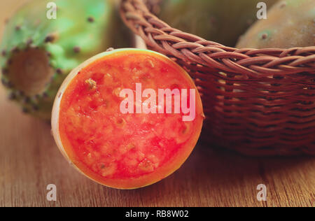 Sliced prickly pear in textured surface Stock Photo