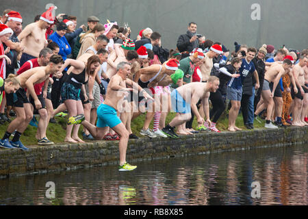 The annual Christmas morning swim at Blackroot Pool, Sutton Park. Stock Photo