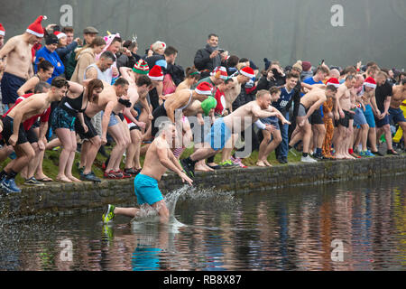 The annual Christmas morning swim at Blackroot Pool, Sutton Park. Stock Photo