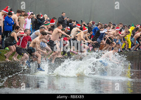 The annual Christmas morning swim at Blackroot Pool, Sutton Park. Stock Photo