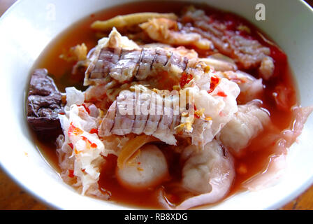 pink seafood flat noodles (Yen ta fo ) This pink noodle soup Stock Photo