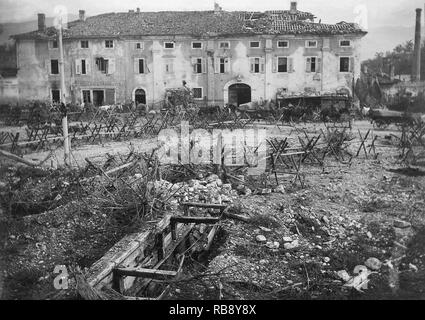 WW1 - Italian trench and wire obstacles in the town of Gorizia during the first world war Stock Photo