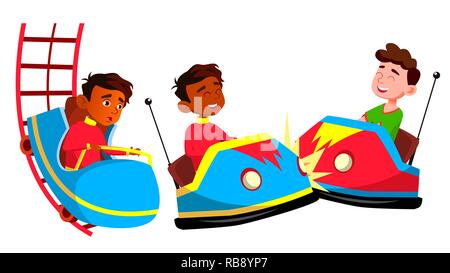 Indian Boy Set Vector. Amusement Park. Primary School Child. Drive, Speed. Positive Person. Casual Clothes. For Banner, Flyer, Brochure Design. Isolated Cartoon Illustration Stock Vector
