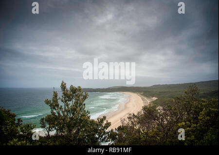 Aerial view of Lighthouse Beach from Sugarloaf Point lighthouse, Myall Lakes National Park, NSW, Australia Stock Photo