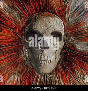 Skull design on abstract background in red colors Stock Photo