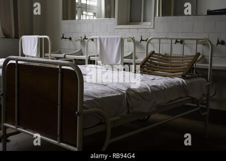 Old hospital beds, detail of old hospital for patients Stock Photo