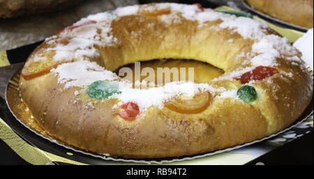 Dessert cream christmas typical spain with fruits, donut and meringue Stock Photo