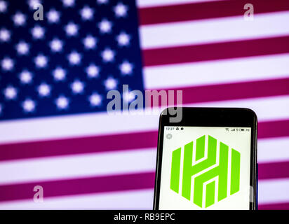 January 7, 2019 - Kiev, Ukraine - Huntington Bancshares Bank holding company logo seen displayed on a smart phone. (Credit Image: © Igor Golovniov/SOPA Images via ZUMA Wire) Stock Photo