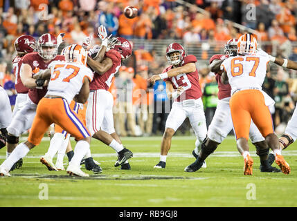 January 07, 2019: Alabama quarterback Tua Tagovailoa (13) during pregame of  College Football Playoff National Championship game action between the  Clemson Tigers and Alabama Crimson Tide at Levi's Stadium in Santa Clara