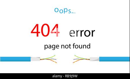 Service message on the site. Error 404 - Page not found. Illustration of a damaged cable. Vector. Stock Vector