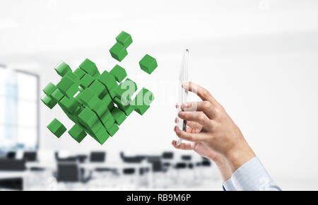 Integrating new technologies concept with cube figure floating i Stock Photo