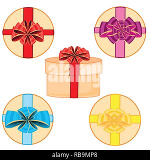 Gift round boxes decorated decorative bow colour Stock Vector