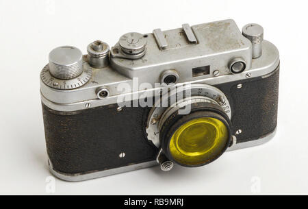 Rangefinder old camera with yellow filter on the lens Stock Photo