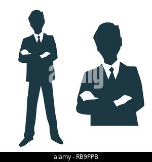 Silhouette businessman hand crossed, Victory, winner, success for business concept. Vector Illustration. Stock Vector