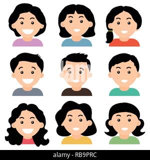 Young teenage girls and boys avatars isolated on white background, Flat design. Vector Illustration. Stock Vector