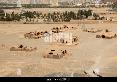 The site of Towers of Silence (Dakhma) is the famous historical and religious Zoroastrian complex, that were used for burial ceremonies, Yazd, Iran. Stock Photo