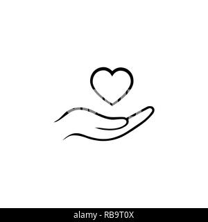 Heart in hand line icon on white background Stock Vector