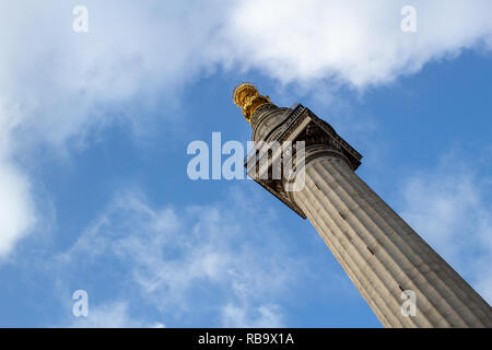 The Monument to the Great Fire of London, more commonly known simply as the Monument, is a Doric column in London. Stock Photo