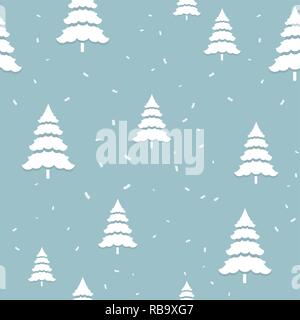 Merry christmas seamless pattern, white pine with fall leaves on blue background, vector illustration Stock Vector