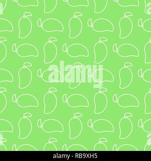 Seamless geometric pattern, outline of mango on light green background, stripes abstract template, vector illustration Stock Vector