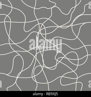 Seamless geometric pattern, tangled lines waves threads on gray background, stripes abstract template, vector illustration Stock Vector
