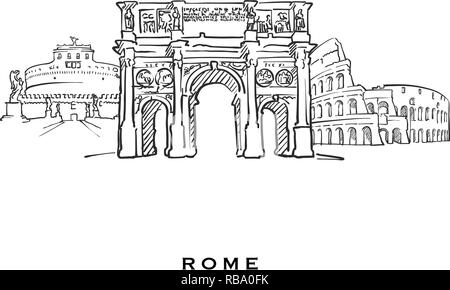 Vatican famous architecture. Outlined vector sketch separated on white ...