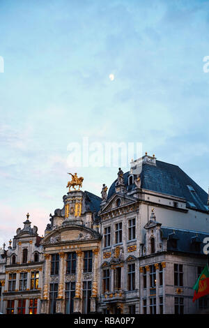 Grand Place buildings at sunset. Long exposure shot. Brussels, Belgium Stock Photo