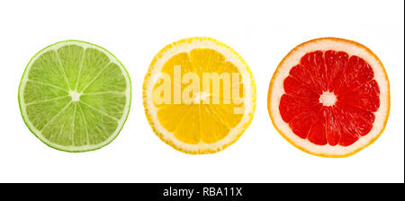 citrus fruits slices isolated on white background Stock Photo
