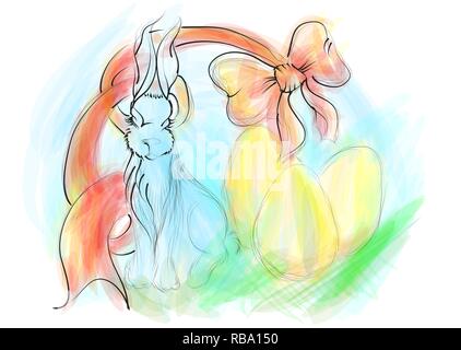 Bunny and eggs on a  multicolor background Stock Vector