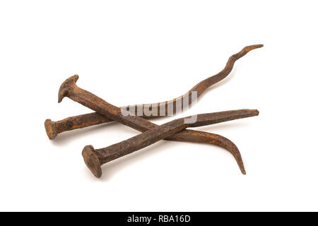 old  rusty nails isolated on white background Stock Photo