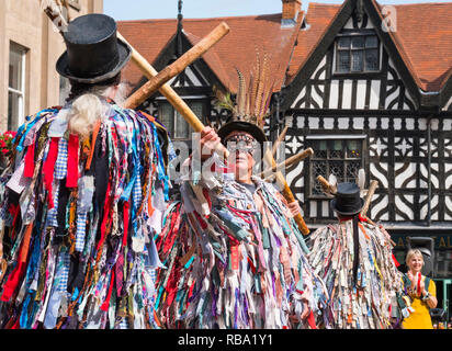 Shropshire Bedlams morris dancers at the 2018 Shrewsbury Folk Festival, Shropshire, England, UK Stock Photo