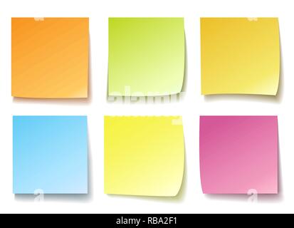 Colorful memo. Post reminder papers isolated vector, blank colourful posting notes for message pad Stock Vector