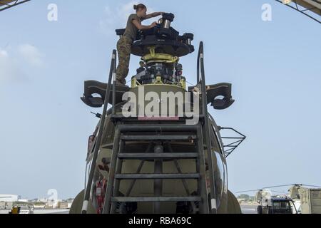 Members From The 82d Combat Aviation Brigade Tear Down A Ch 47 Chinook At Camp Lemonnier