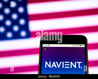 Navient Corporation logo seen displayed on smart phone Stock Photo