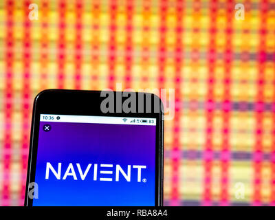 Navient Corporation logo seen displayed on smart phone Stock Photo