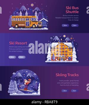 Ski resort horizontal banner design template. Skier on slope vector ...