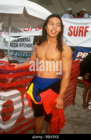 MALIBU, CA - JULY 25: Actor Ernie Reyes Jr. attends 3rd Annual Celebrity Surfing Competition event on July 25, 1993 at Malibu Surfrider Beach in Malibu, California. Photo by Barry King/Alamy Stock Photo Stock Photo