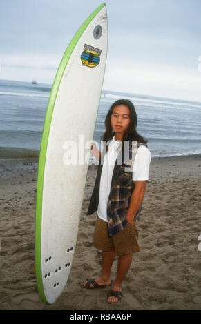 MALIBU, CA - JULY 25: Actor Ernie Reyes Jr. attends 3rd Annual Celebrity Surfing Competition event on July 25, 1993 at Malibu Surfrider Beach in Malibu, California. Photo by Barry King/Alamy Stock Photo Stock Photo