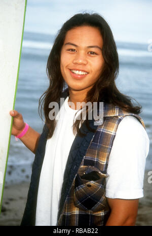 MALIBU, CA - JULY 25: Actor Ernie Reyes Jr. attends 3rd Annual Celebrity Surfing Competition event on July 25, 1993 at Malibu Surfrider Beach in Malibu, California. Photo by Barry King/Alamy Stock Photo Stock Photo