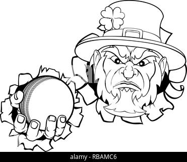 Leprechaun Cricket Mascot Ripping Background Stock Vector